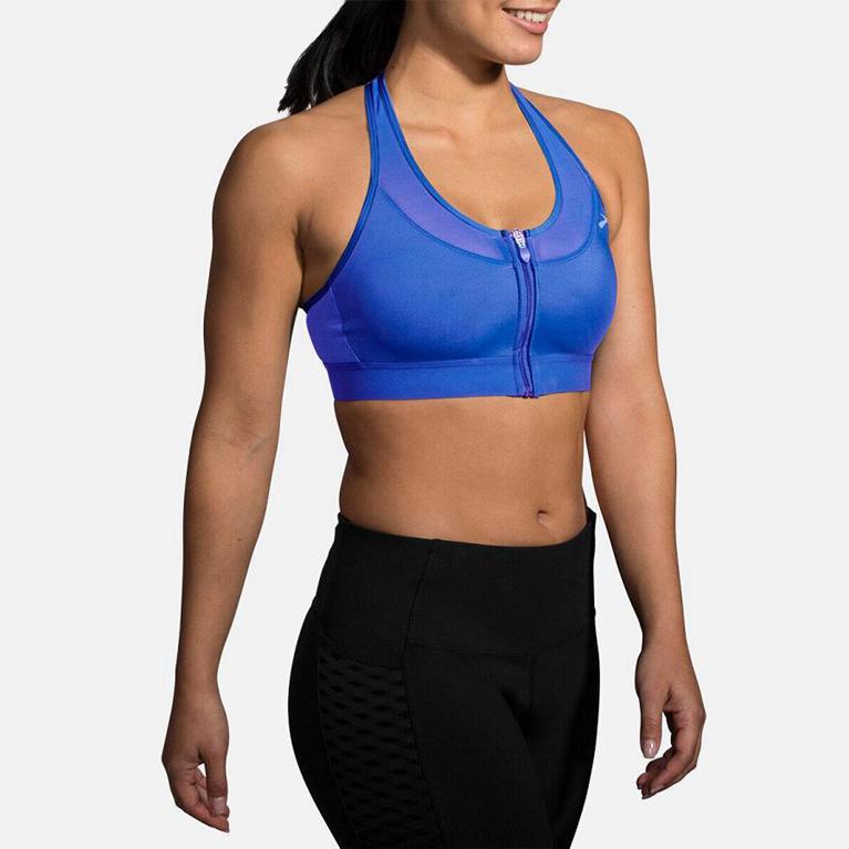 Brooks FastForward Zip Womens Running Bra - Blue - Indonesia (LHGI-82175)